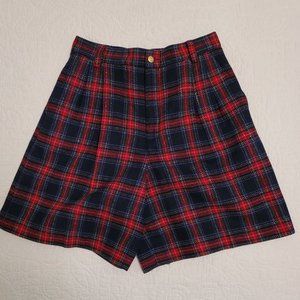 Navy and Red Plaid Wool Shorts by Lizport